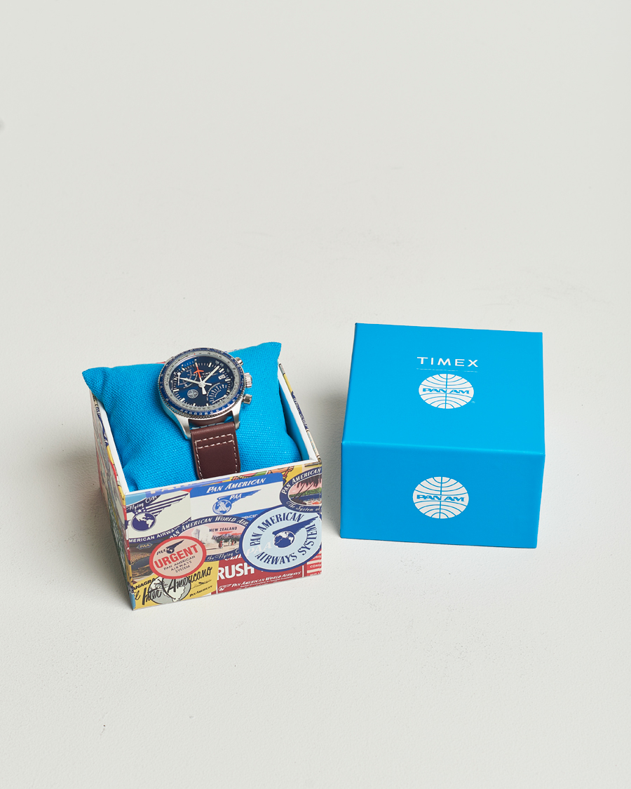 Herre | Timex Pan Am Flyback Chronograph 43mm Blue Dial | Timex | Pan Am Flyback Chronograph 43mm Blue Dial