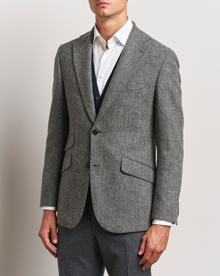 Herre | Blazere & jakker | Walker Slater | Edward Lambswool Herringbone Blazer Dark Grey