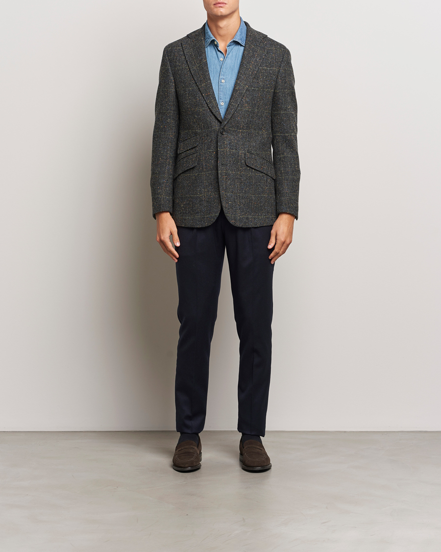 Herre | Blazere & jakker | Walker Slater | Edward Wool Donegal Windowpane Blazer Dark Grey