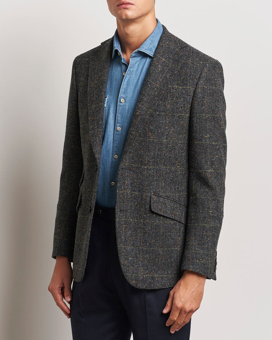 Herre | Blazere & jakker | Walker Slater | Edward Wool Donegal Windowpane Blazer Dark Grey