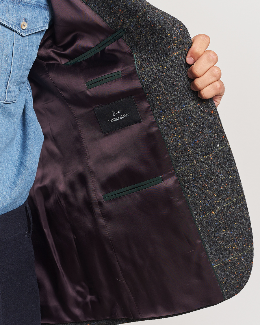 Herre | Blazere & jakker | Walker Slater | Edward Wool Donegal Windowpane Blazer Dark Grey