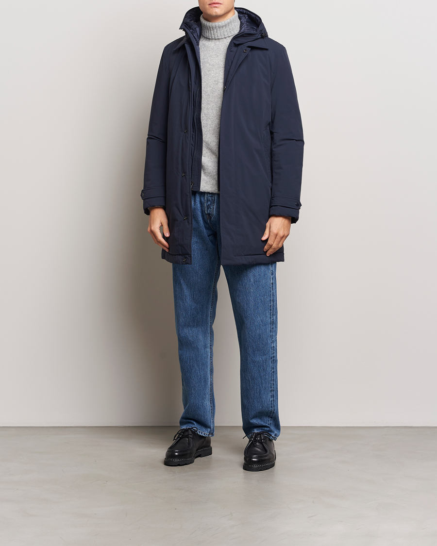 Herre | Jakker | Woolrich | Stretch 2 in 1 Padded Waterproof Carcoat Melton Blue