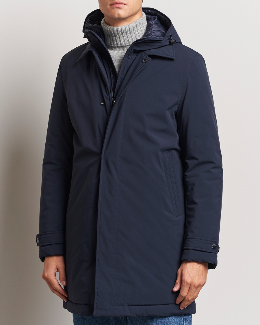 Herre | Jakker | Woolrich | Stretch 2 in 1 Padded Waterproof Carcoat Melton Blue