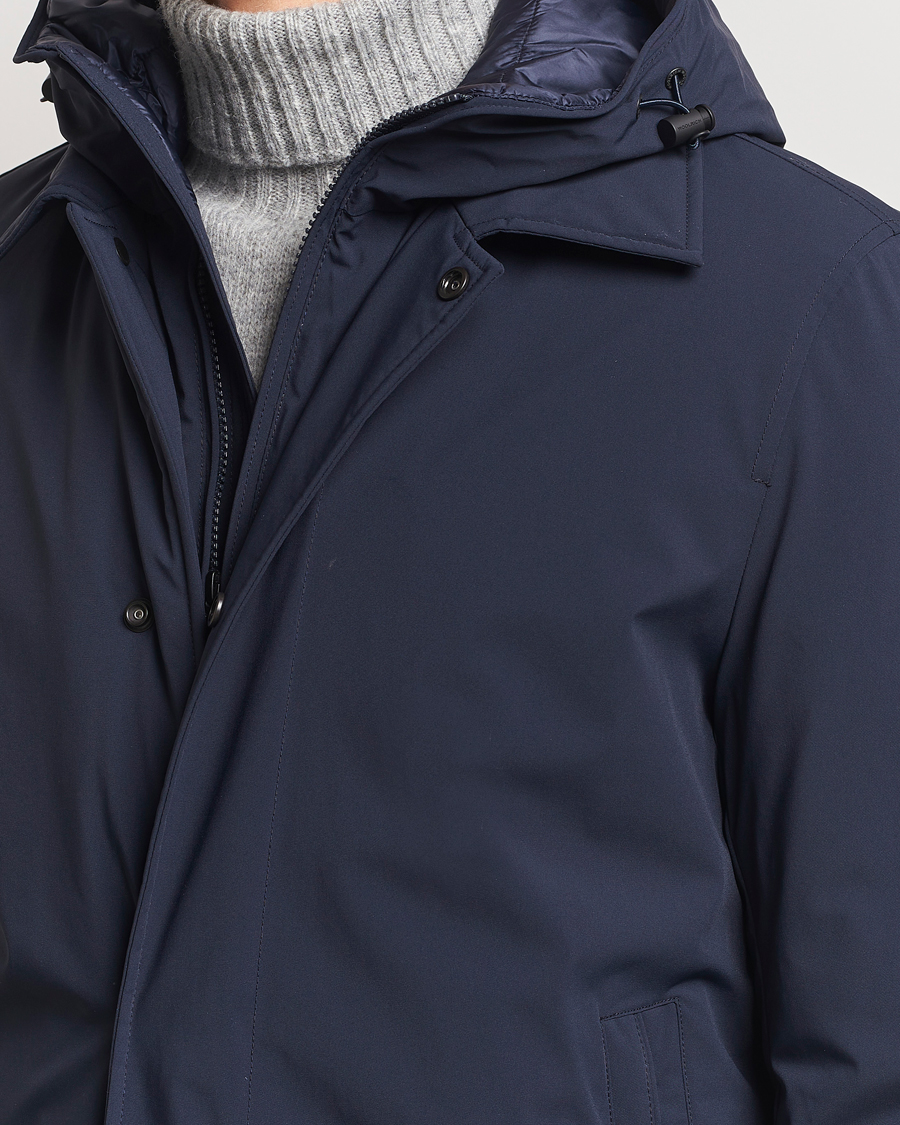 Herre | Jakker | Woolrich | Stretch 2 in 1 Padded Waterproof Carcoat Melton Blue