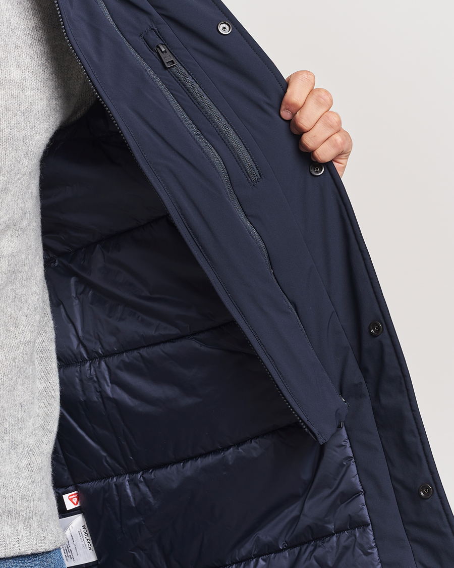 Herre | Jakker | Woolrich | Stretch 2 in 1 Padded Waterproof Carcoat Melton Blue