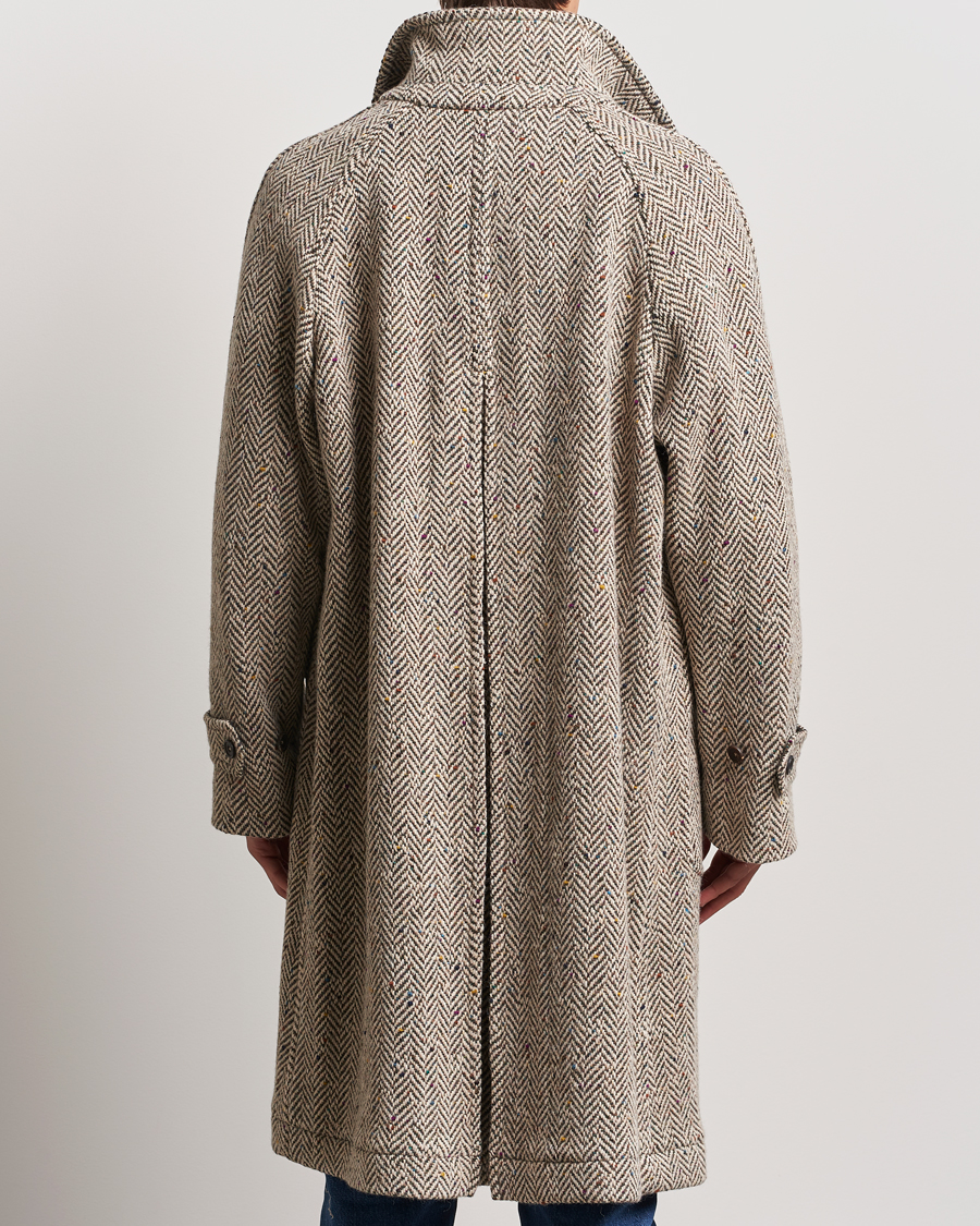 Herre | Jakker | Drake's | Herringbone Tweed Raglan Coat Oat Fleck
