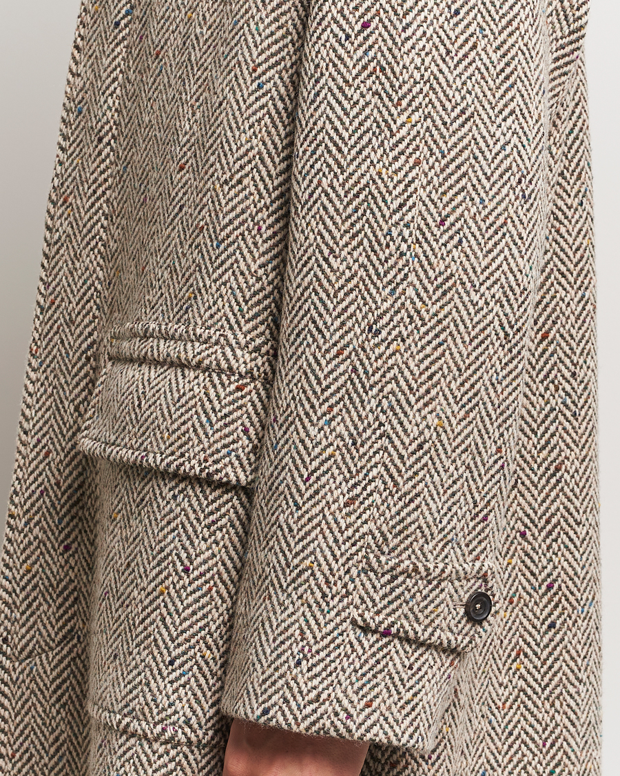 Herre | Jakker | Drake's | Herringbone Tweed Raglan Coat Oat Fleck