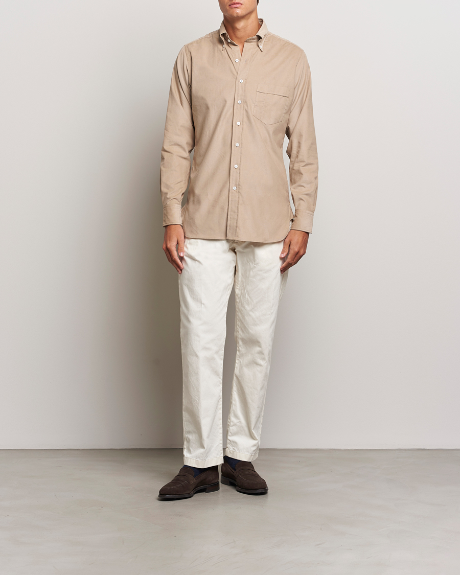 Herre | Skjorter | Drake's | Button Down Corduroy Shirt Ecru