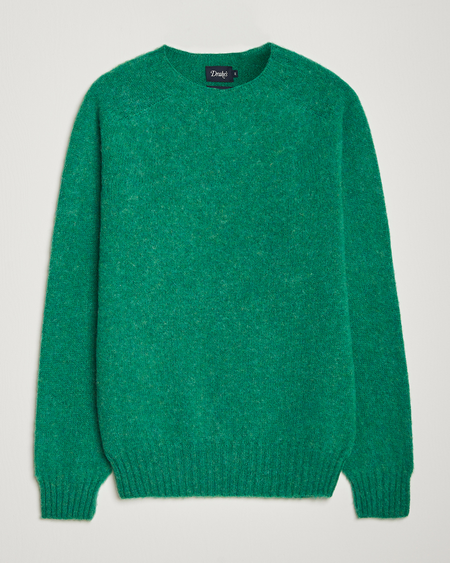 Herre | Trøjer | Drake's | Brushed Shetland Crew Pixie Green