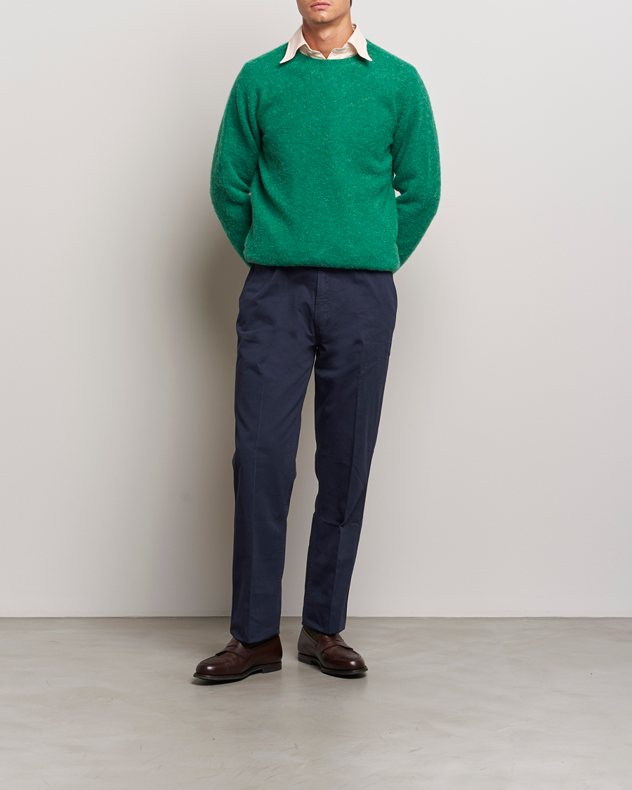 Herre | Trøjer | Drake's | Brushed Shetland Crew Pixie Green