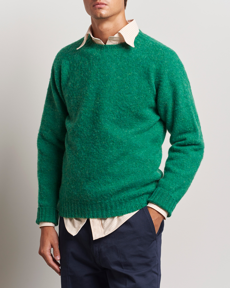 Herre | Trøjer | Drake's | Brushed Shetland Crew Pixie Green