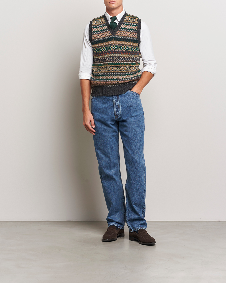 Herre | Trøjer | Drake's | Fairisle Wool Vest Purple Multi