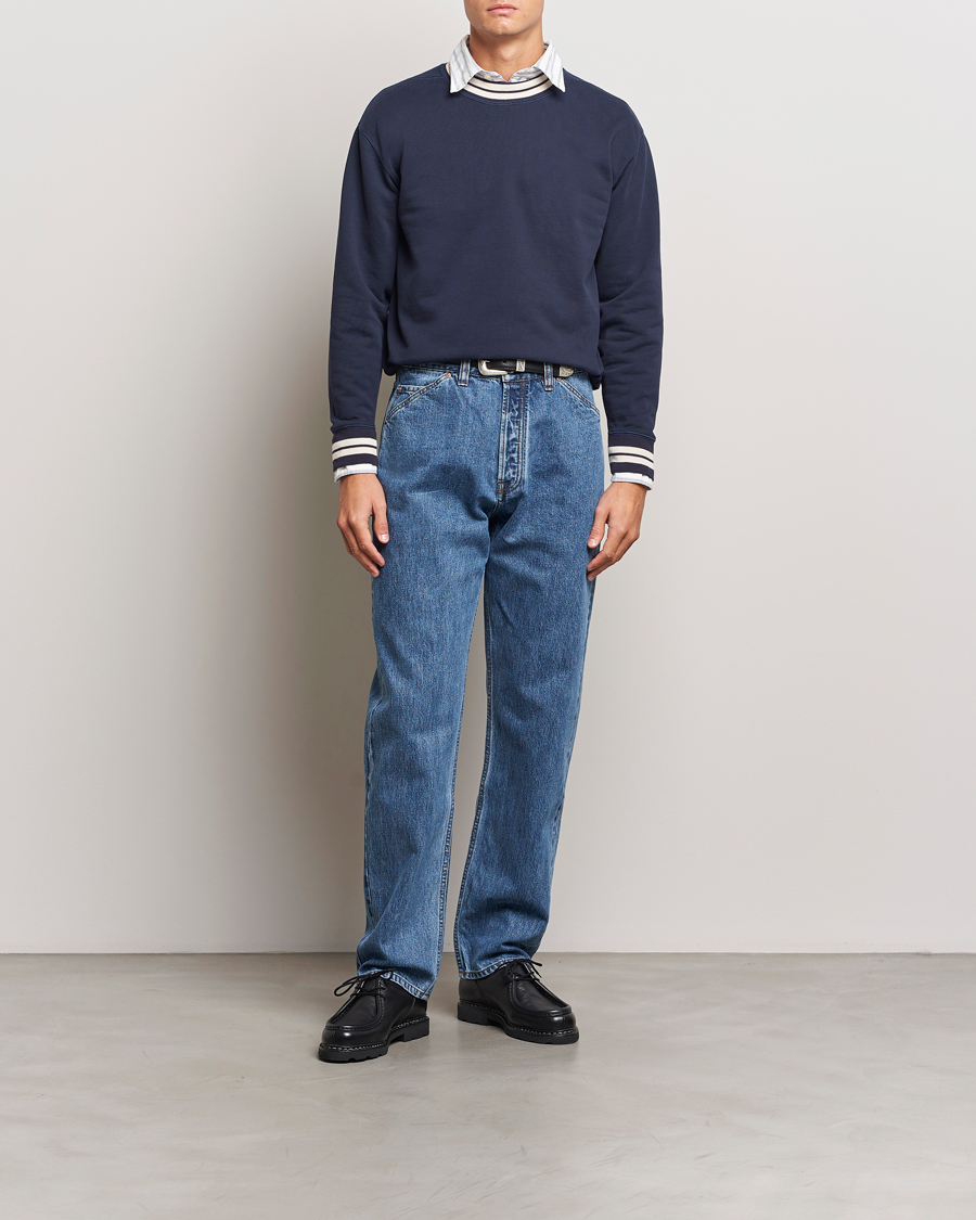 Herre | Trøjer | Drake's | Striped Rib Sweatshirt Navy