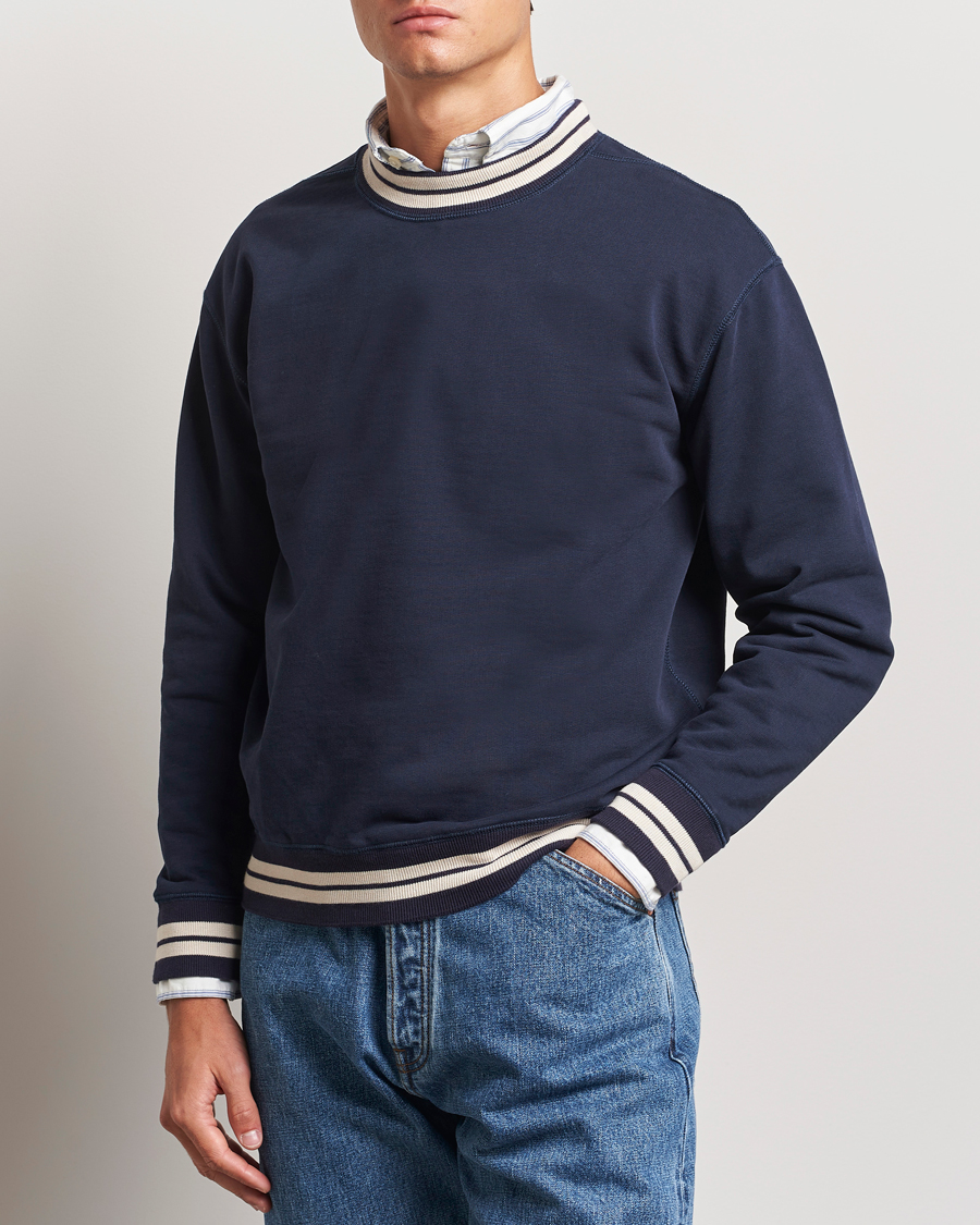 Herre | Trøjer | Drake's | Striped Rib Sweatshirt Navy