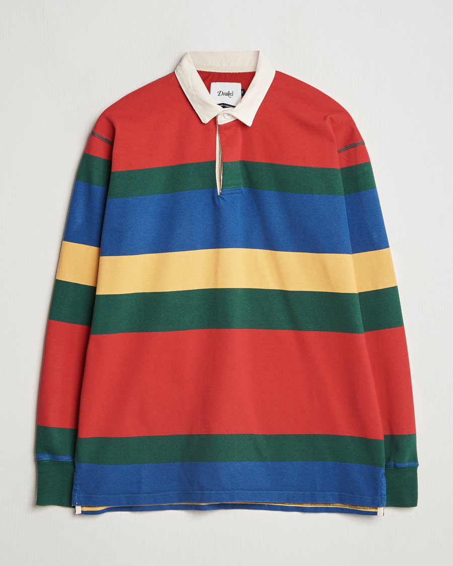 Herre | Trøjer | Drake's | Multi Striped Rugby Shirt Red/Green/Blue