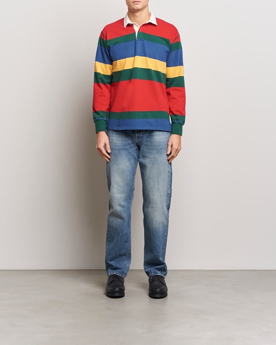 Herre | Trøjer | Drake's | Multi Striped Rugby Shirt Red/Green/Blue