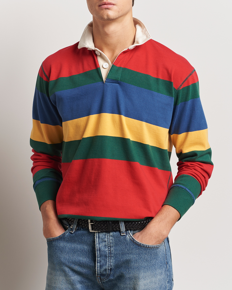 Herre | Trøjer | Drake's | Multi Striped Rugby Shirt Red/Green/Blue