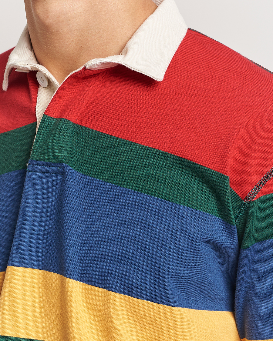 Herre | Trøjer | Drake's | Multi Striped Rugby Shirt Red/Green/Blue