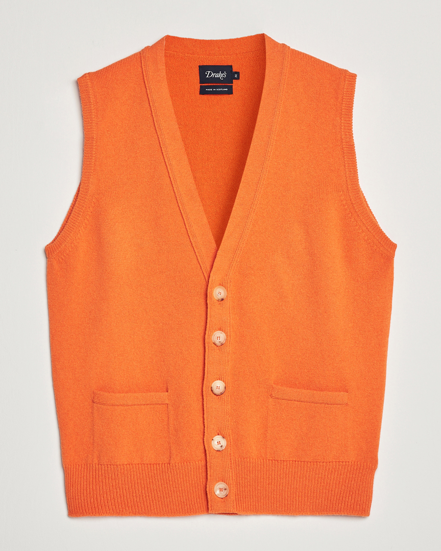 Herre | Trøjer | Drake's | Lambswool Vest Cardigan Orange