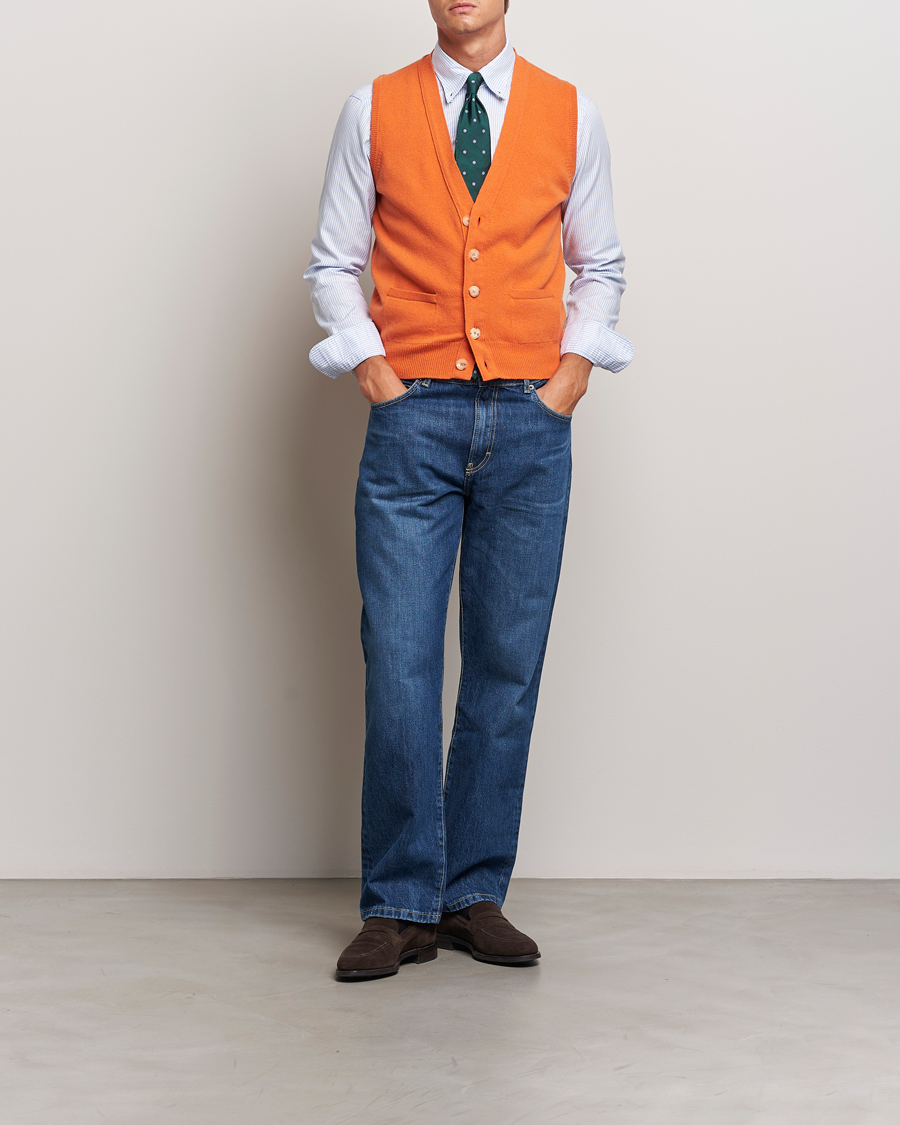 Herre | Trøjer | Drake's | Lambswool Vest Cardigan Orange