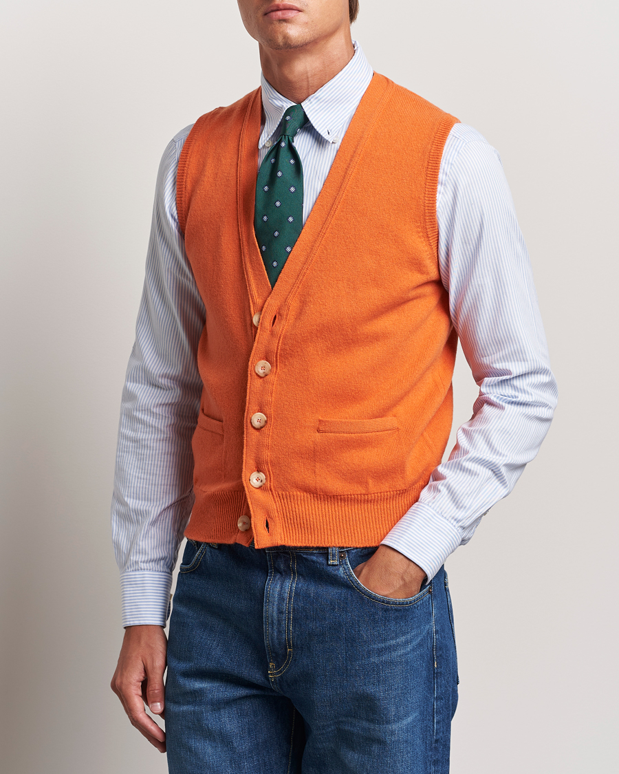 Herre | Trøjer | Drake's | Lambswool Vest Cardigan Orange