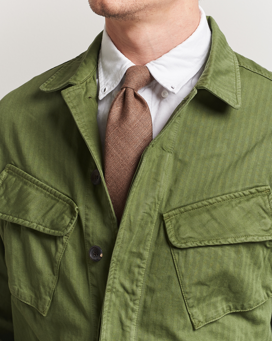 Herre | Drake's Silk Tussah Handrolled Tie Coffee | Drake's | Silk Tussah Handrolled Tie Coffee