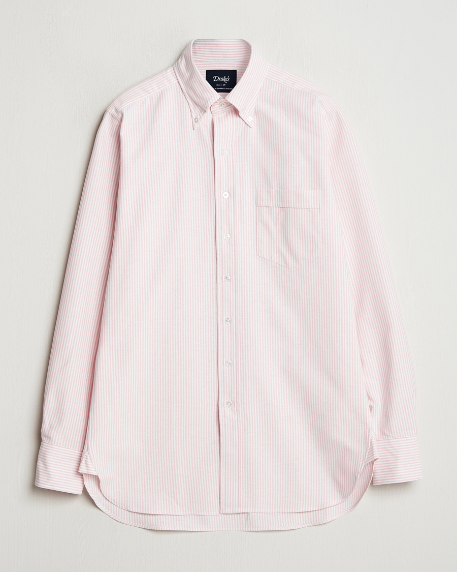 Herre | Skjorter | Drake's | Striped Button Down Oxford Shirt Pink