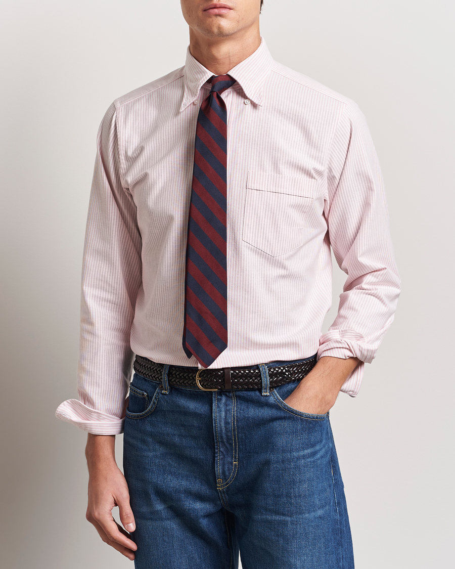 Herre | Skjorter | Drake's | Striped Button Down Oxford Shirt Pink