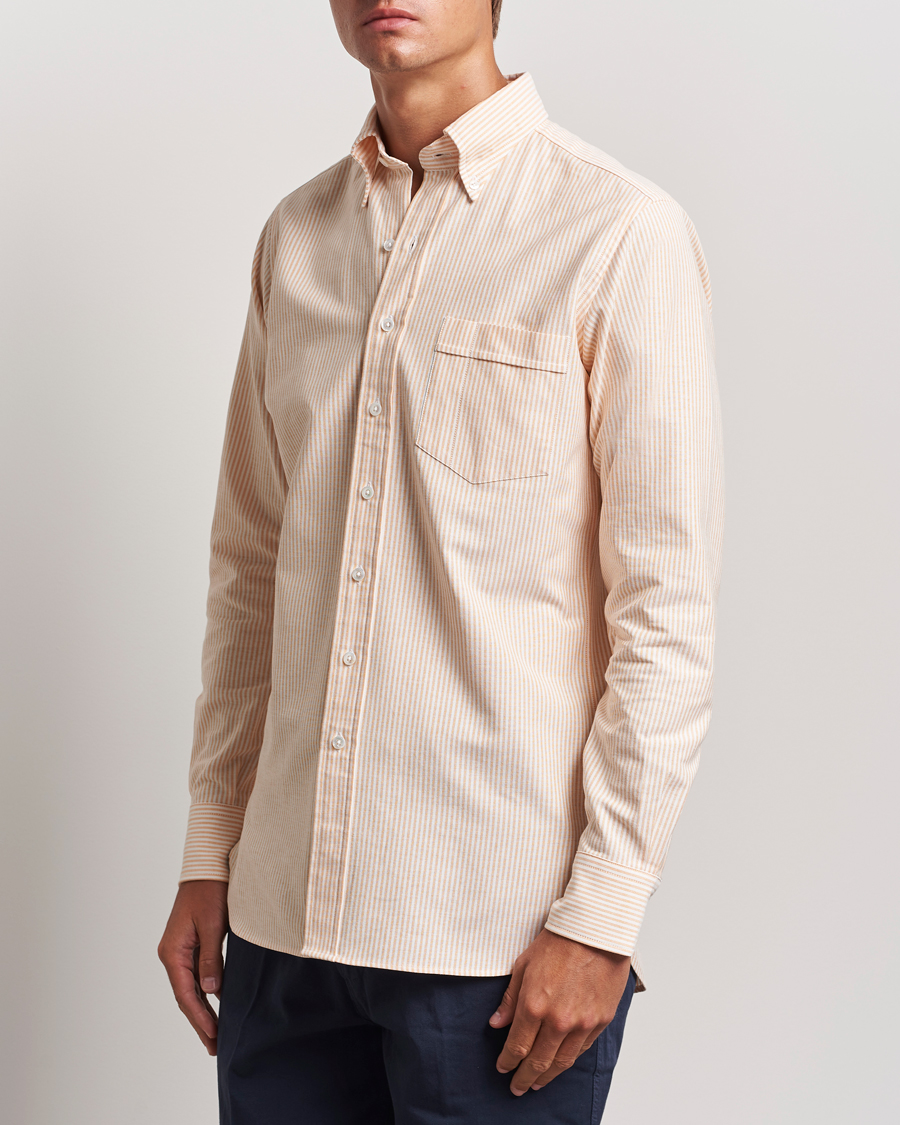 Herre | Skjorter | Drake's | Striped Button Down Oxford Shirt Orange