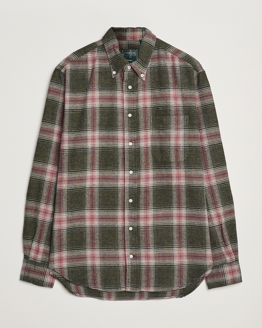 Herre | Skjorter | Gitman Vintage | Button Down Brushed Flannel Shirt Olive Check