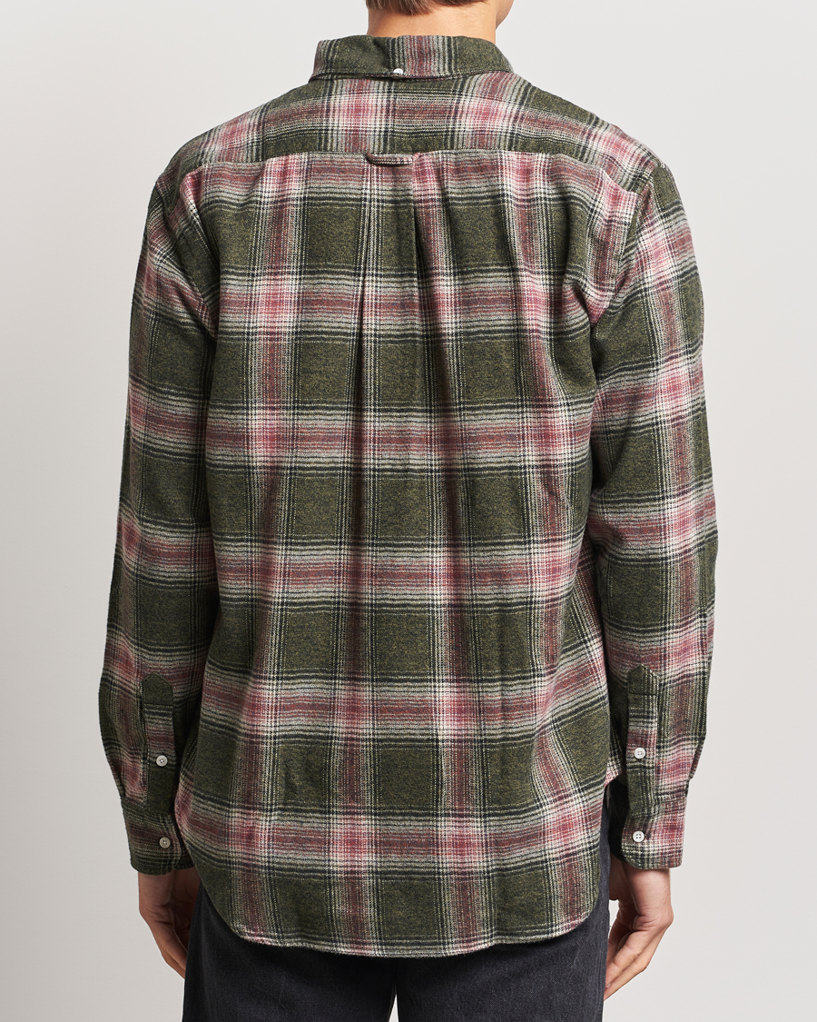Herre | Skjorter | Gitman Vintage | Button Down Brushed Flannel Shirt Olive Check