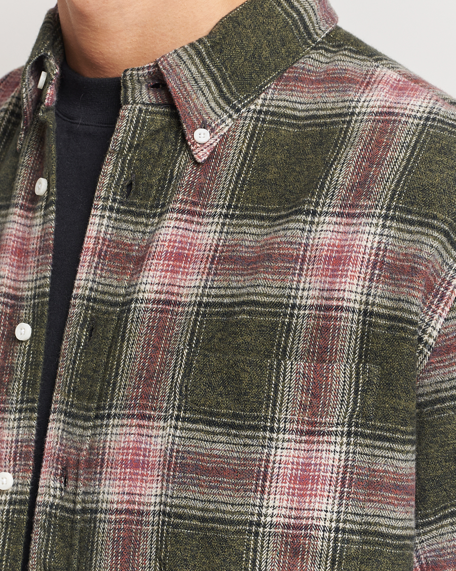 Herre | Skjorter | Gitman Vintage | Button Down Brushed Flannel Shirt Olive Check