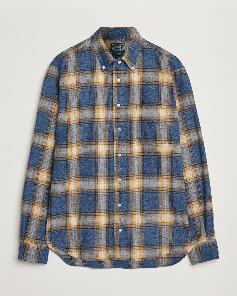 Herre | Skjorter | Gitman Vintage | Button Down Brushed Flannel Shirt Blue Check