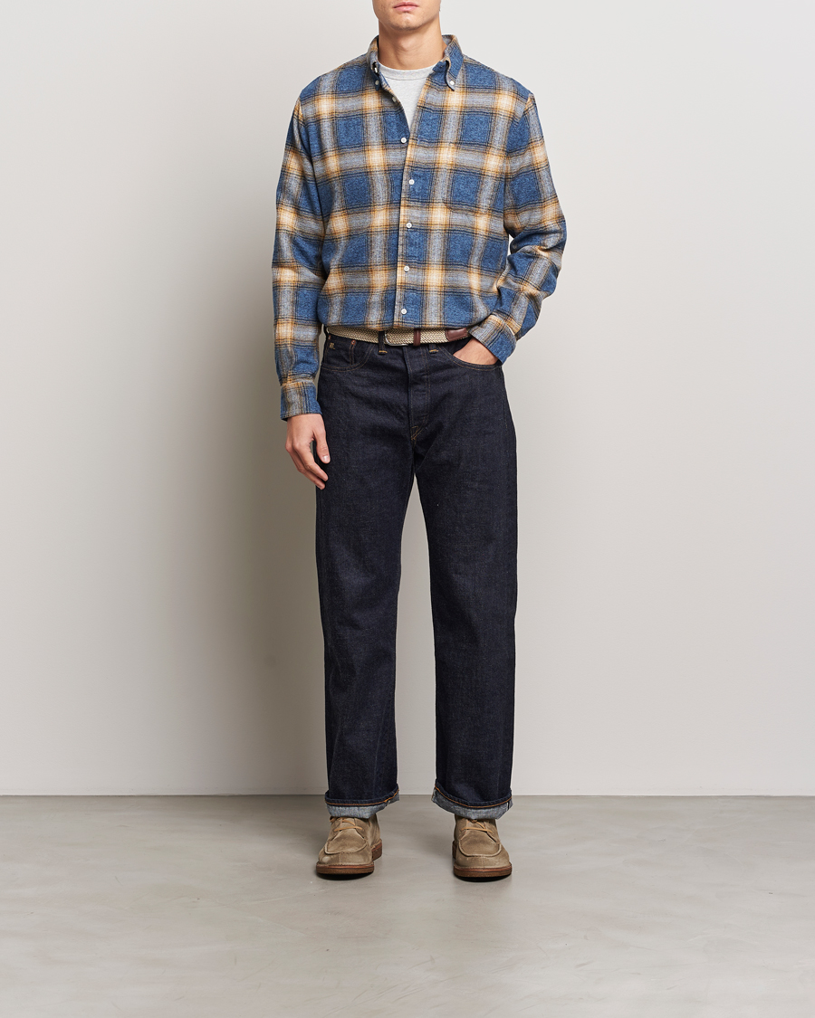 Herre | Skjorter | Gitman Vintage | Button Down Brushed Flannel Shirt Blue Check