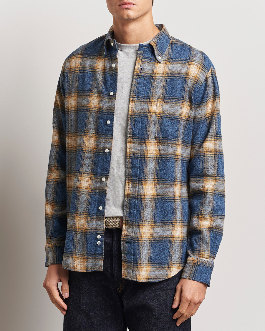 Herre | Skjorter | Gitman Vintage | Button Down Brushed Flannel Shirt Blue Check