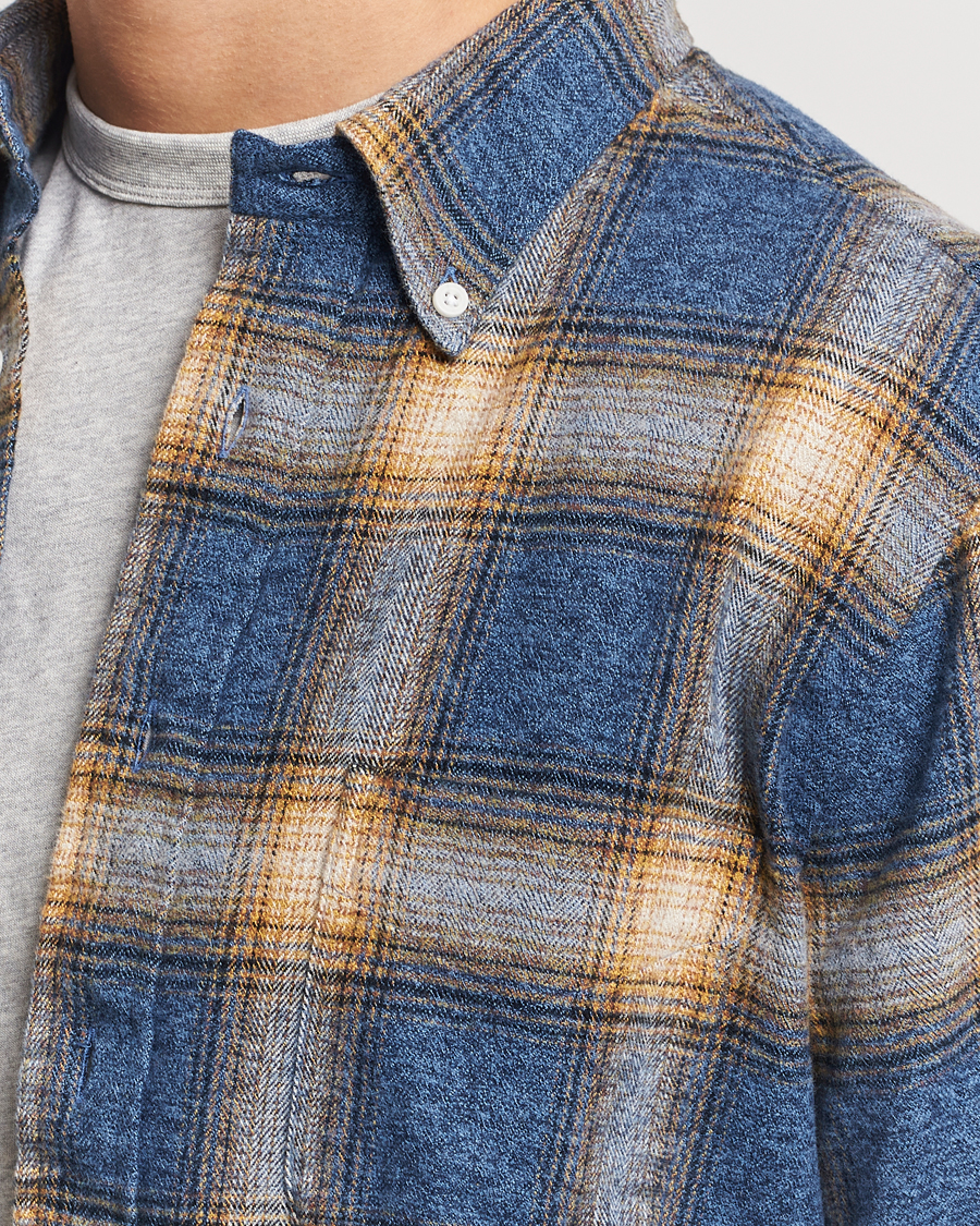 Herre | Skjorter | Gitman Vintage | Button Down Brushed Flannel Shirt Blue Check