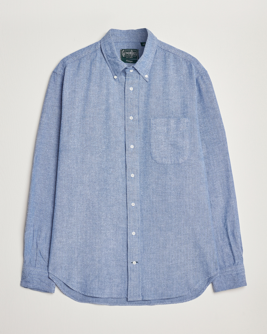 Herre | Skjorter | Gitman Vintage | Button Down Shetland Flannel Shirt Light Blue