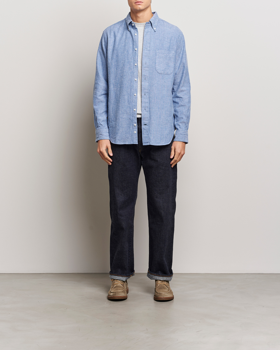 Herre | Skjorter | Gitman Vintage | Button Down Shetland Flannel Shirt Light Blue