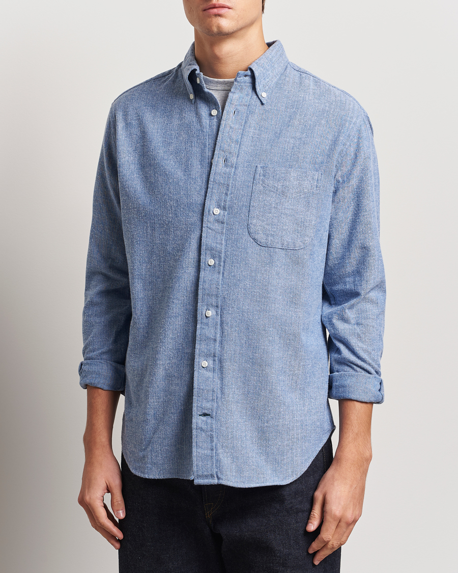 Herre | Skjorter | Gitman Vintage | Button Down Shetland Flannel Shirt Light Blue