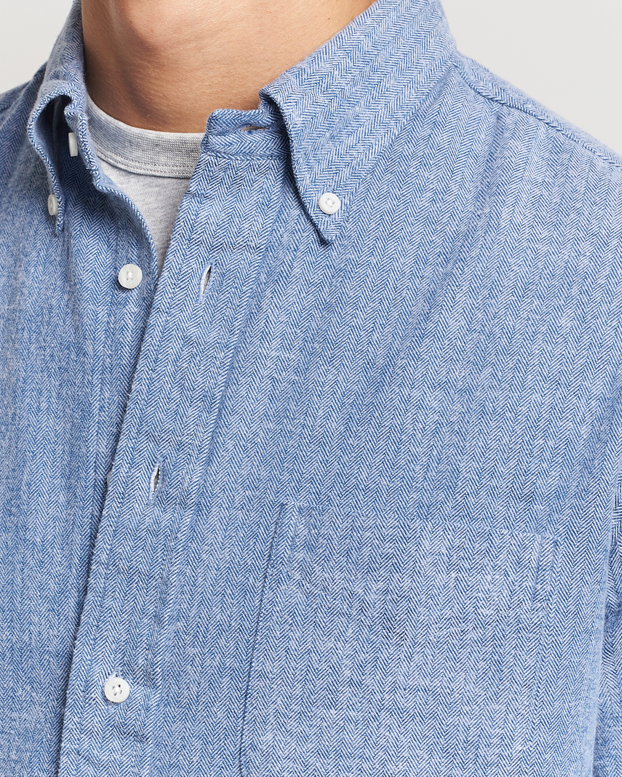 Herre | Skjorter | Gitman Vintage | Button Down Shetland Flannel Shirt Light Blue