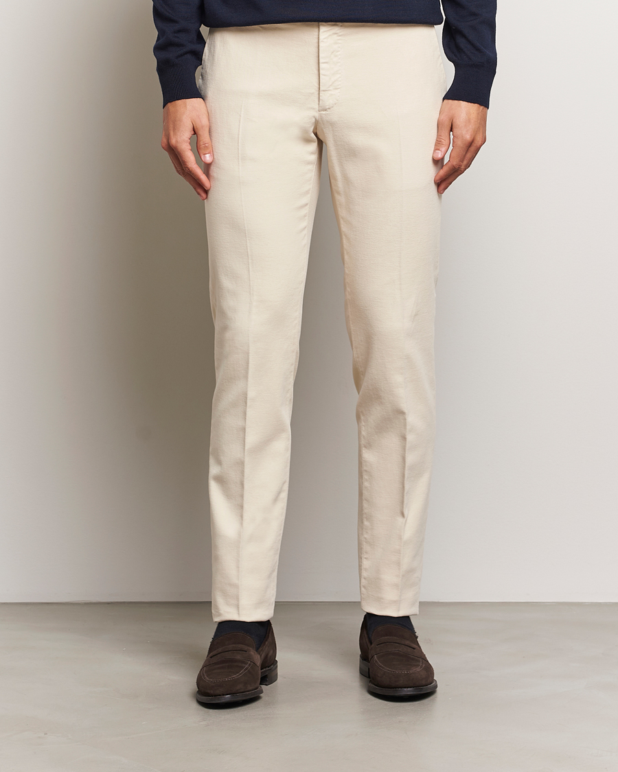 Herre | Bukser | Incotex | Slim Fit Luxury Moleskine Trousers Off White