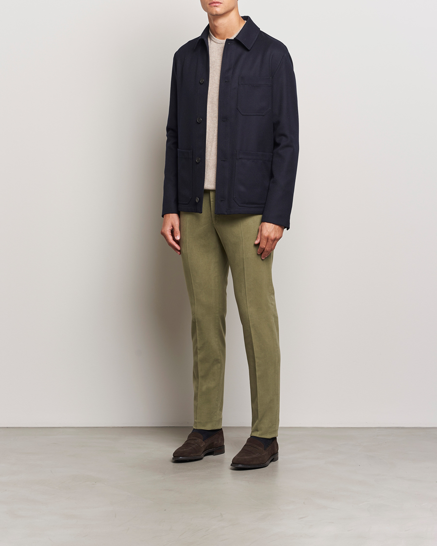 Herre | Bukser | Incotex | Slim Fit Luxury Moleskine Trousers Sage