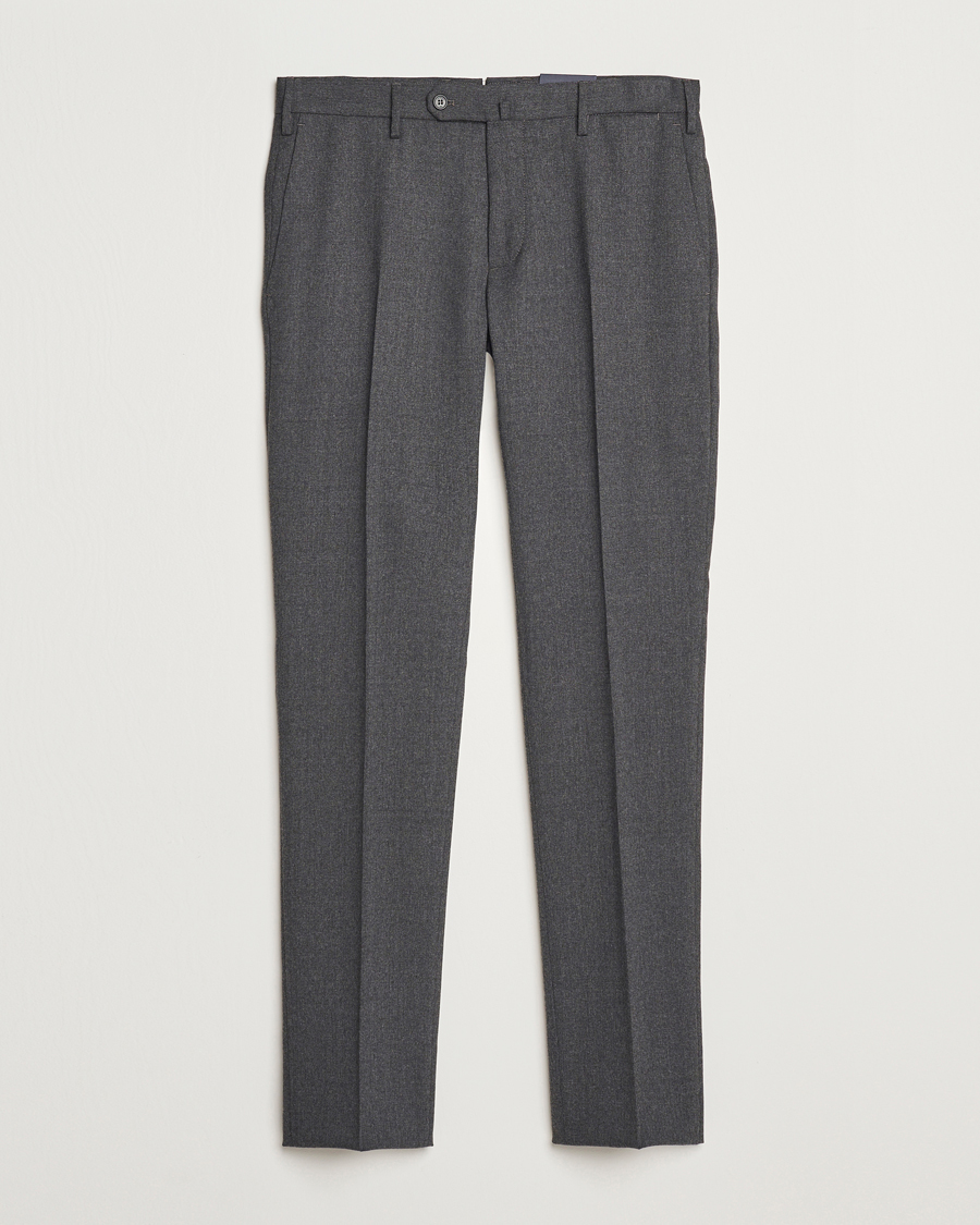 Herre | Bukser | Incotex | Silm Fit Washable Flannel Trousers Dark Grey