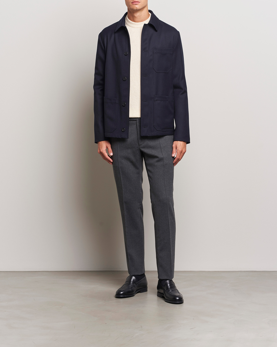 Herre | Bukser | Incotex | Silm Fit Washable Flannel Trousers Dark Grey