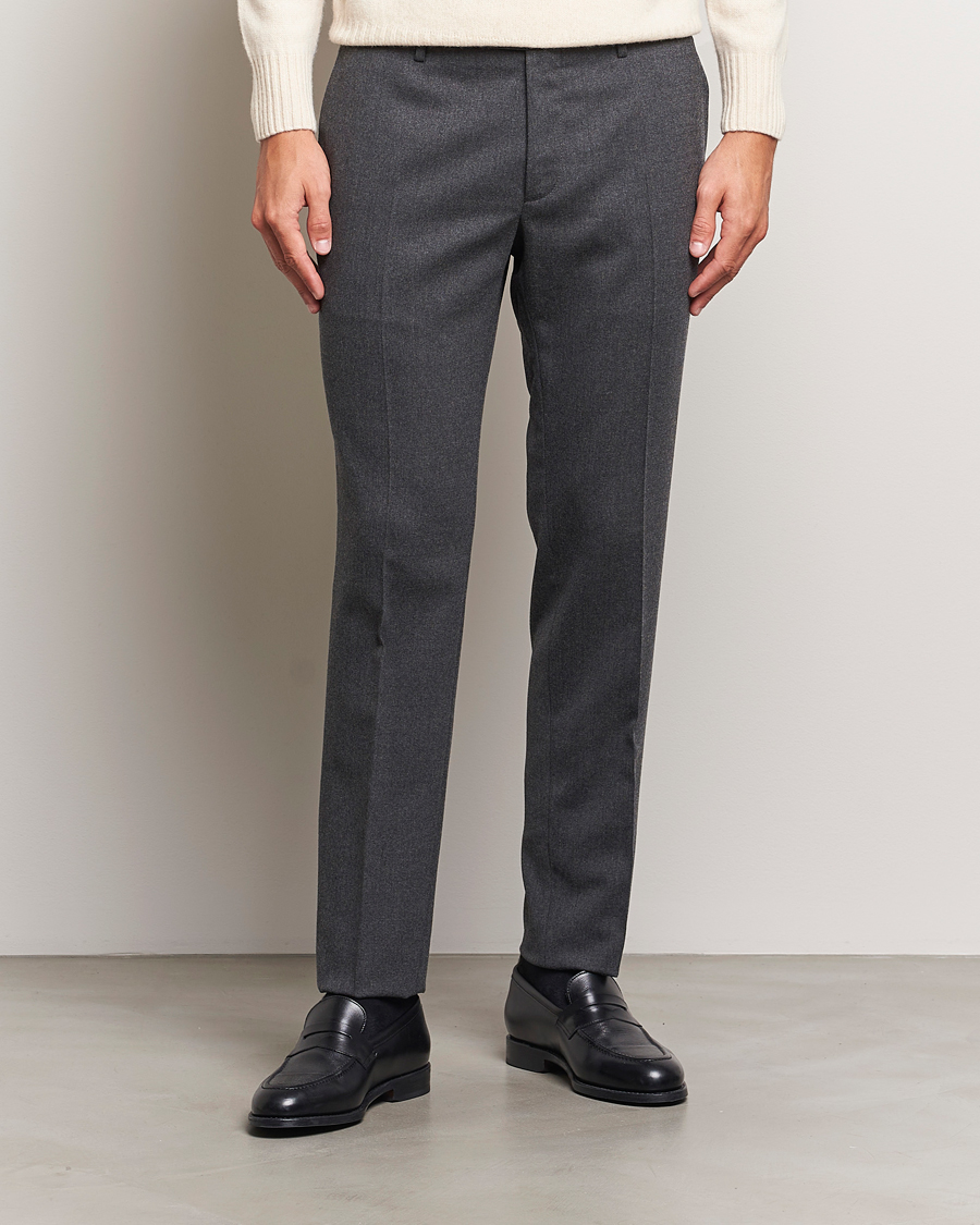 Herre | Bukser | Incotex | Silm Fit Washable Flannel Trousers Dark Grey