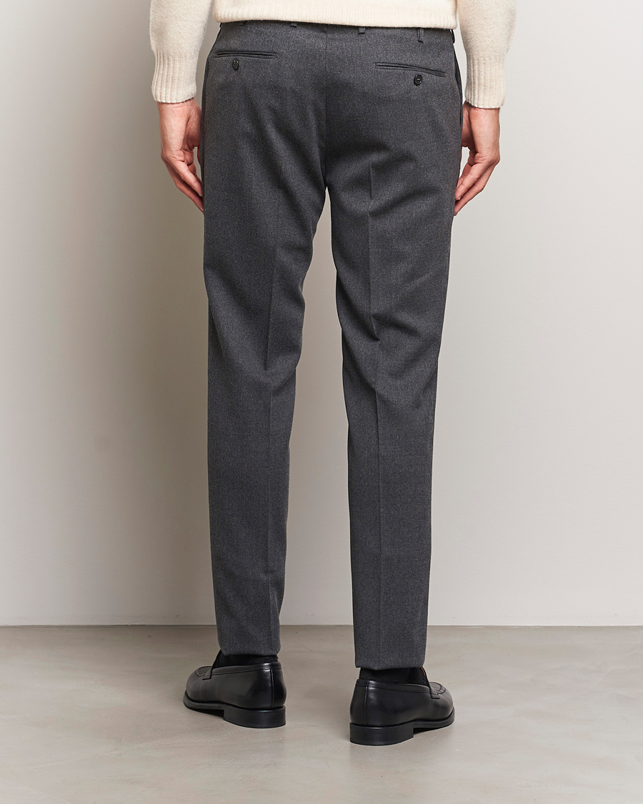 Herre | Bukser | Incotex | Silm Fit Washable Flannel Trousers Dark Grey
