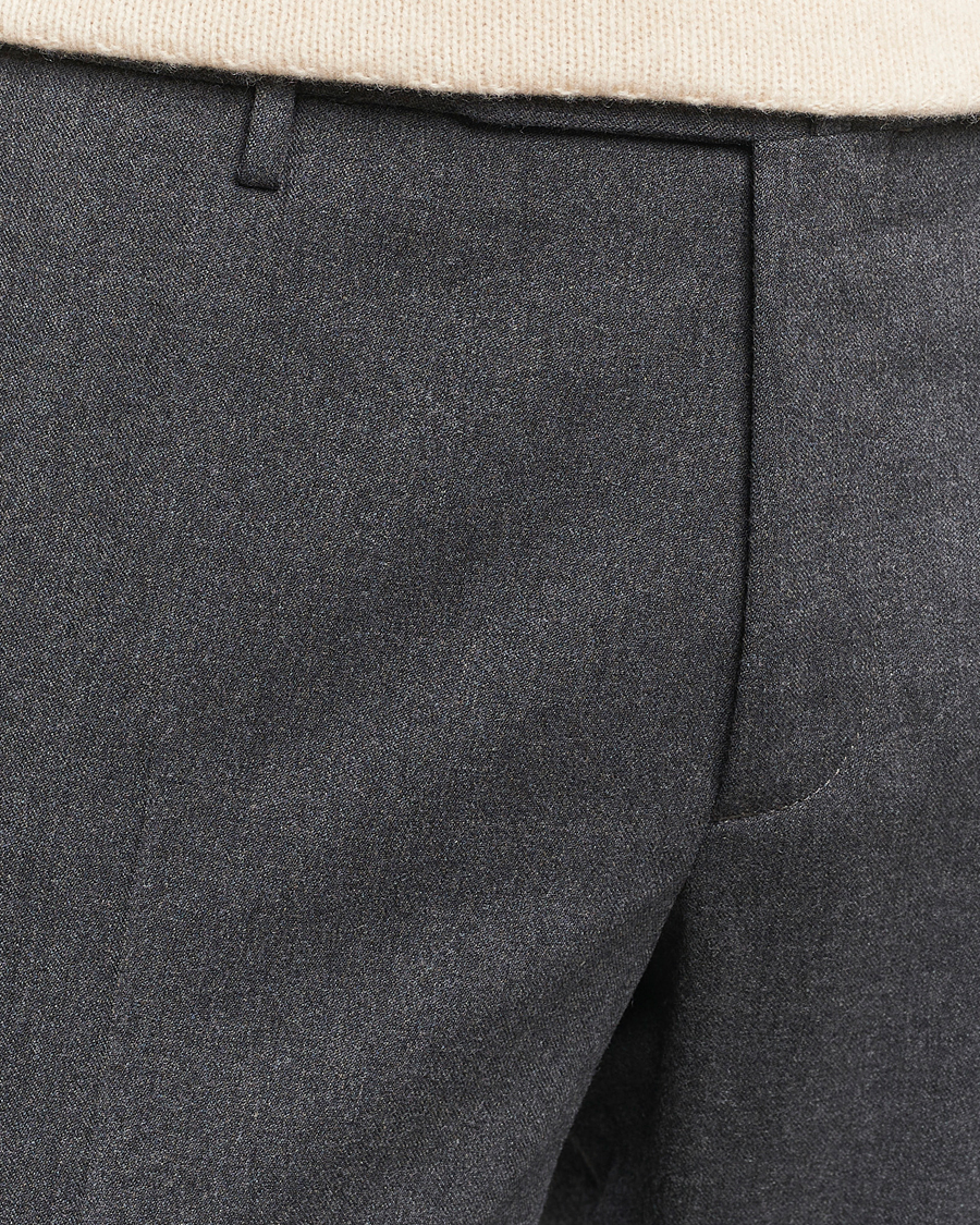 Herre | Bukser | Incotex | Silm Fit Washable Flannel Trousers Dark Grey