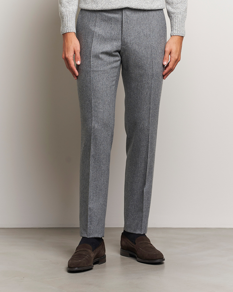 Herre | Bukser | Incotex | Slim Fit Carded Flannel Trousers Grey Melange