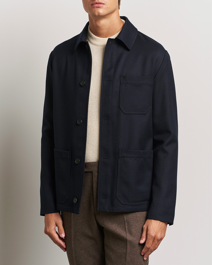 Herre | Jakker | Incotex | Wool Cover Shirt Jacket Navy