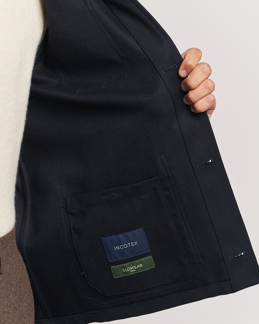Herre | Jakker | Incotex | Wool Cover Shirt Jacket Navy